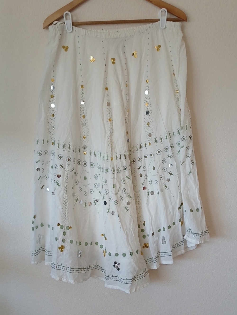 Metro Girl White Cotton Pull On Skirt Gold And Silver Sequins